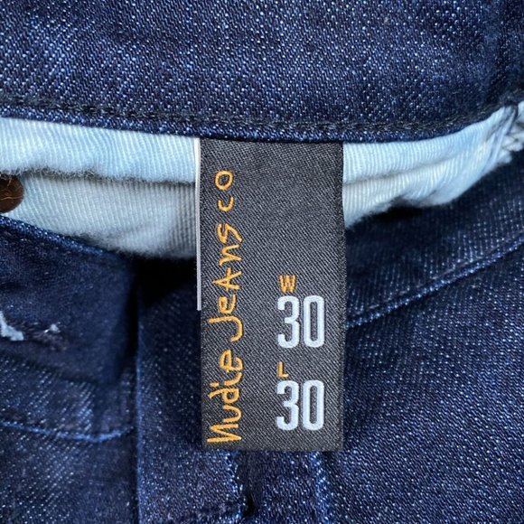 Nudie Jeans Tape Ted Organic Dry Grey Embo Blue Slim Denim Mens  30 (28x26) - Picture 6 of 11